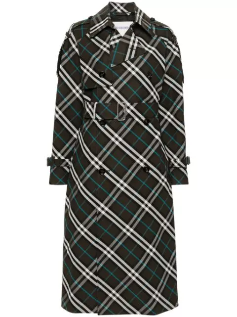 Burberry Long Check Cotton Blend Trench Coat Women 0116