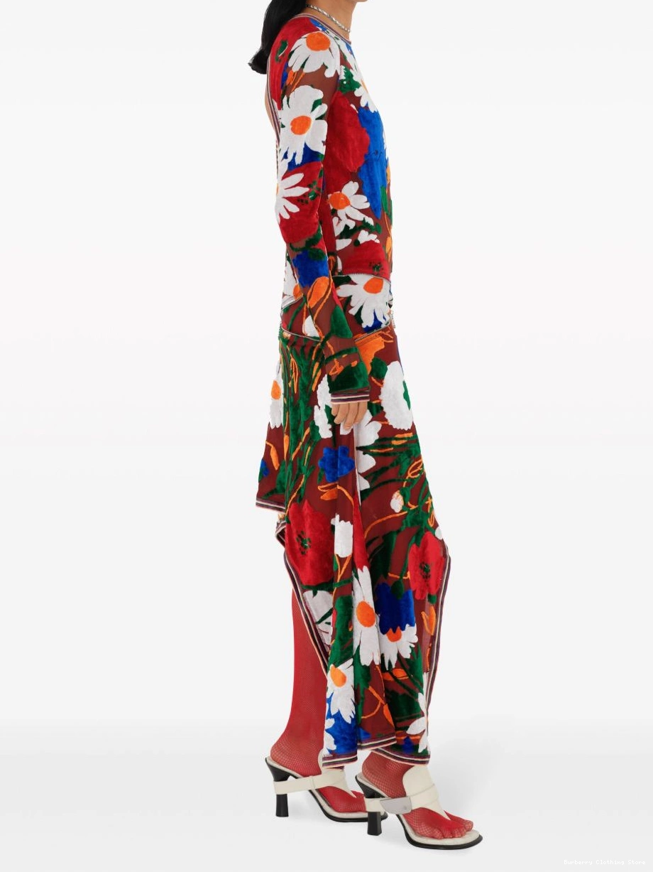 Affordable Burberry dress Women velvet midi Daisy Garden-print 0304